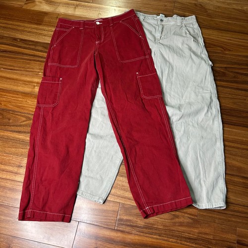 Garage Womens Cargo Carpenter Pants Bundle Red Tan Wide Leg Size 9 Contrast - Afbeelding 1 van 9
