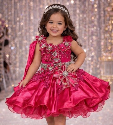Girls Hot Pink Barbie Inspired Birthday Party Princess Pageant Dress.