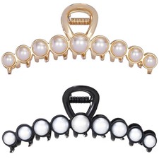 2 PCS Pearl Hair Claw Clips Imitation Pearl Jaw Large Metal Clasps Women