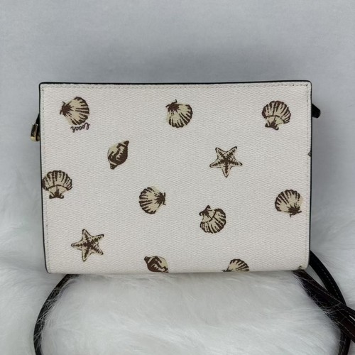 Coach Slim Crossbody Bag With Shell Print In Canvas/Chalk/Maple CBM42 NWT - Picture 4 of 8