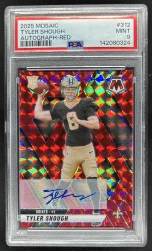 2025 Panini Mosaic Tyler Shough Rookie Auto RC Red Prizm #/199 Saints PSA 9