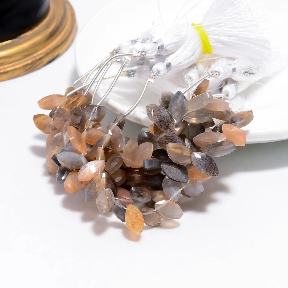 Grey Moonstone Gemstone Marquise Shape Faceted Beads 12X5X4 mm Strand 4" UGB-870 - Image 2 of 4