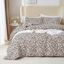 Black Brown Leopard Print Comforter Set Queen Size Women Ultra Soft Wildlife