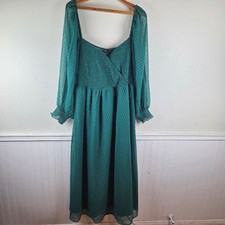 Women's ASOS Plis Size Smocked Sheer Poka Dot Elegant Green Women's Dress US 14