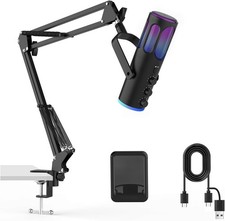 Gaming Microphone, USB Condenser Mic for PC, PS4/5 and Mac, Noise Cancellation