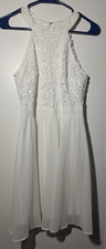 Lulus White Lace Floral High Neck Halter Sleeveless A-Line Short Dress Size S