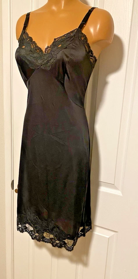 DE COLECCIÓN AÑOS 60 SHADOWLINE NEGRO CON APLIQUES RIBETE DE ENCAJE SLIP COMPLETO TALLA 34 Foto 3 de 4