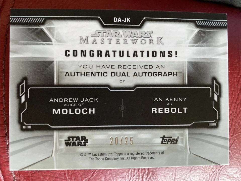 Topps Star Wars Masterwork Dual Auto Autograph Jack Moloch Kenny Rebolt /25 - Image 2 of 3
