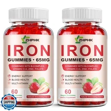 ZHPHK Iron Supplement Gummies for Women, Men and Kids, 65mg Iron and 250mg Vi