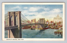 Postcard Brooklyn Bridge New York NY East River Skyline Water View 1920s