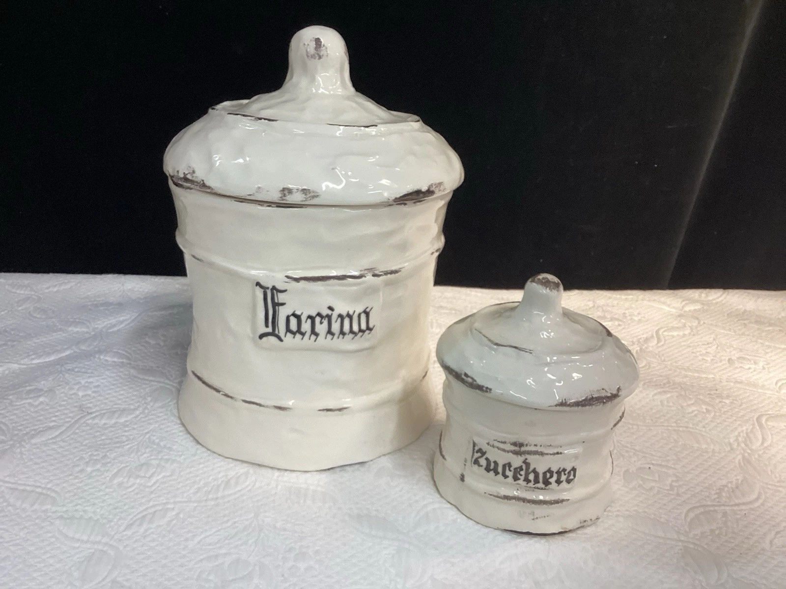 Set Of 2 Vietri Canisters, Ivory w/ Distressed Finish- Made in Italy