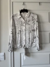 LC Lauren Conrad Womens Floral Print Tie Front Long Sleeve Blouse Top Medium M