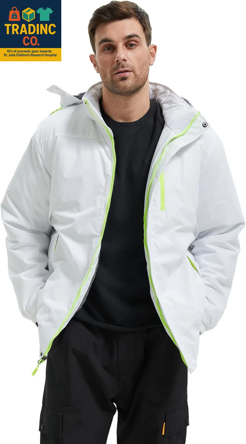 Men's Waterproof Windproof Ski Jacket with Hood for Outdoor Activities