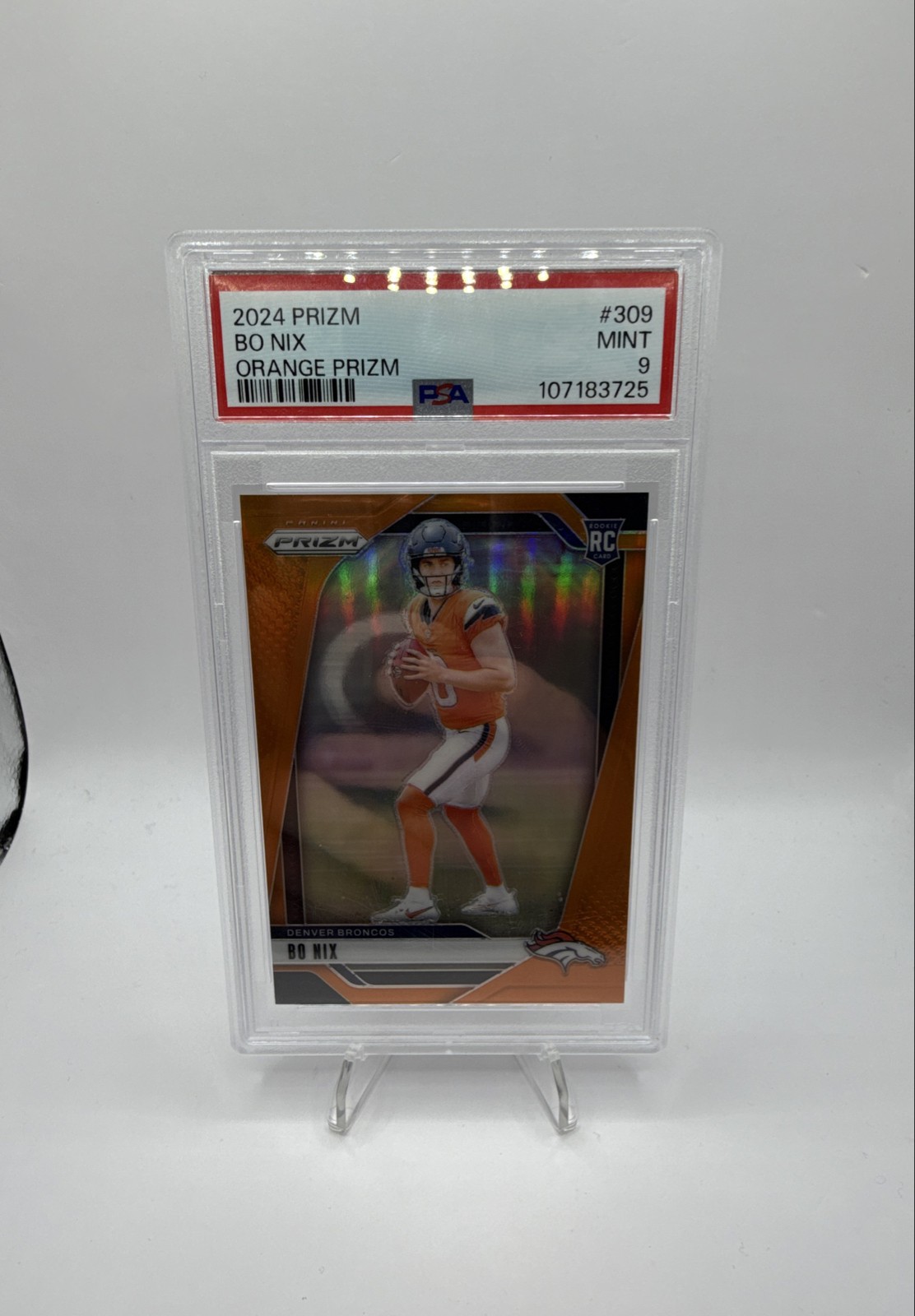 2024 Panini Prizm - Rookies Bo Nix #309 Orange Prizm /249 (RC) PSA 9