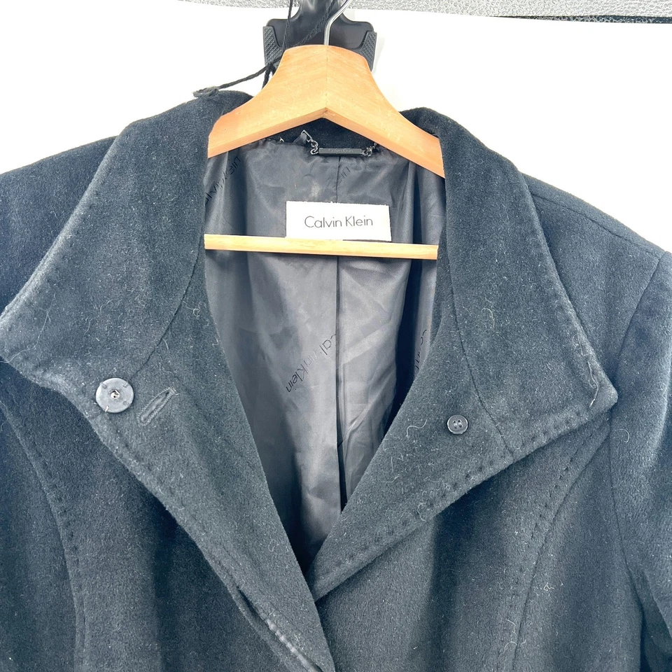 Calvin Klein velvety angora wool trench coat wrap jacket belted midi black 10 - Image 2 of 4