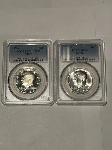 LOT OF (2) 1976-S Silver Kennedy Half Dollar PR69 DCAM & MS65 PCGS Blue Label