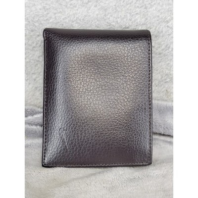 Nike Mens Brown Genuine Leather Bifold Wallet Embossed Swoosh ID Window Vintage