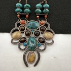Vintage Lucite Rhinestone Carnelian Beaded Statement Necklace Bronze Tone — photo 4
