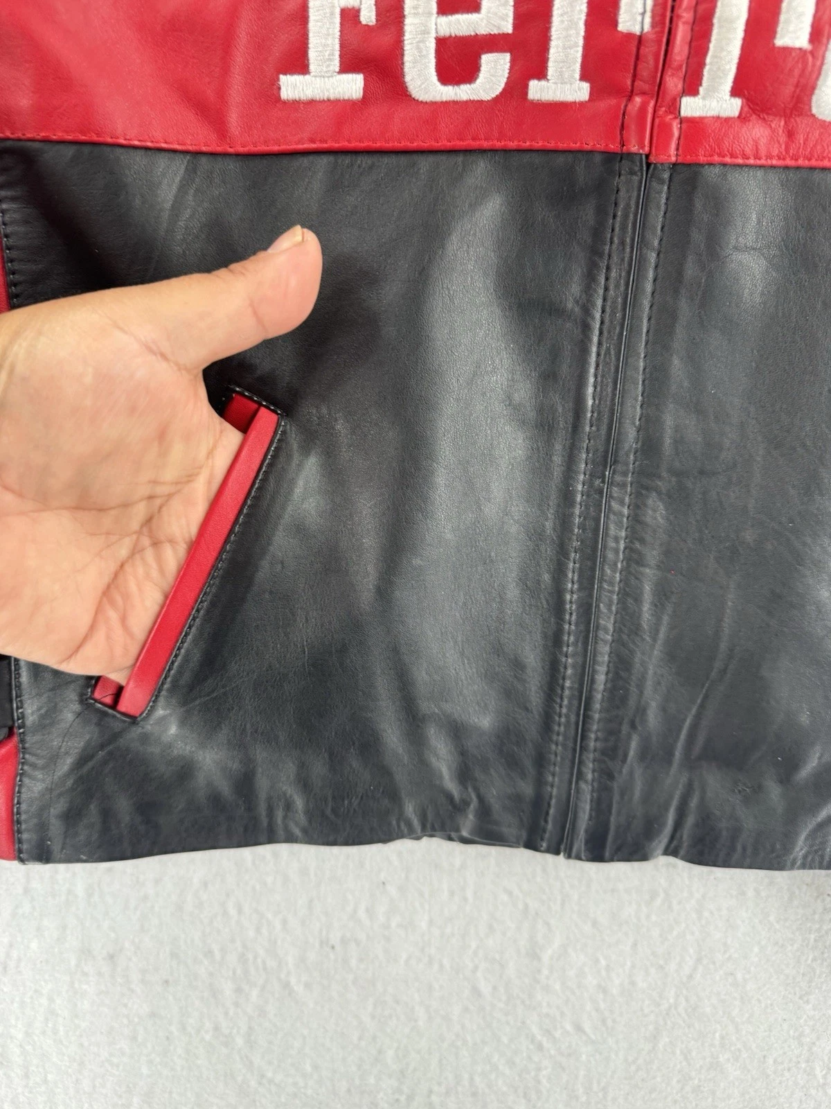 Vintage Ferrari racing jacket Rare black Leather READ image 14