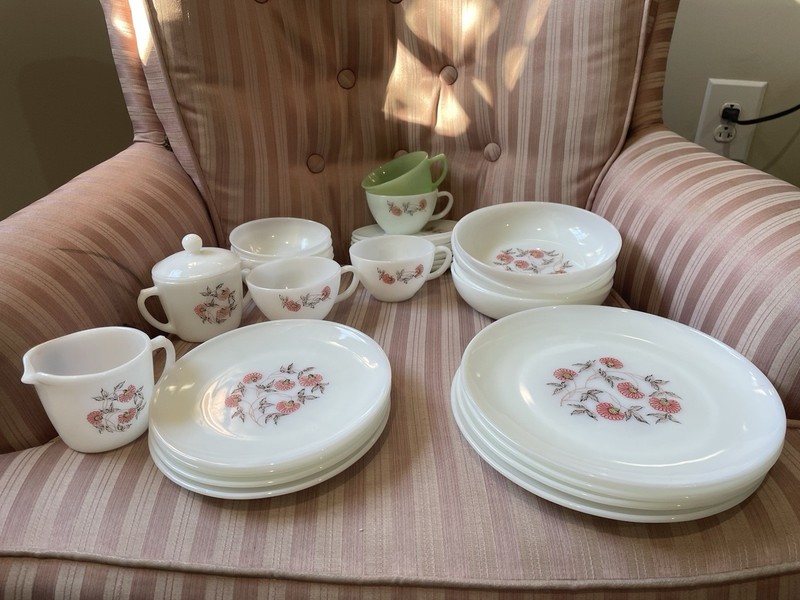 30 Piece Set FireKing Milk Glass Anchor Hocking Fleurette Lead Free USA made