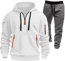 Men's Winter Fleece Hoodie  Multi Pocket Sweatpants 2-Piece Set