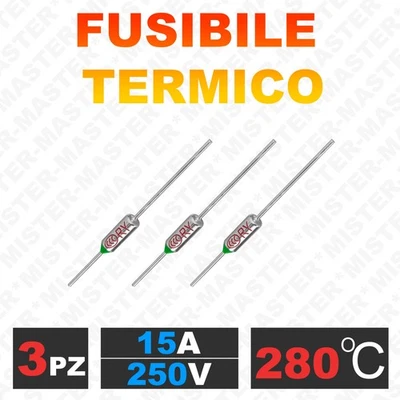 MASTER INSTRUMENT COR. FUSIBILE TERMICO ASSIALE 280 °C 250V 15A TERMOFUSIBILE RY-280 - 3 PEZZI