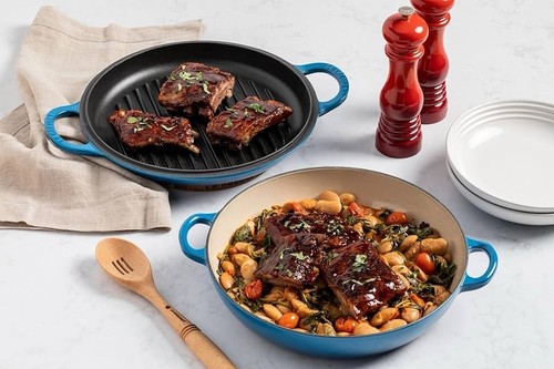 Le Creuset Enameled Cast Iron Multifunction Braiser Grill Pan Lid Marseille 30cm