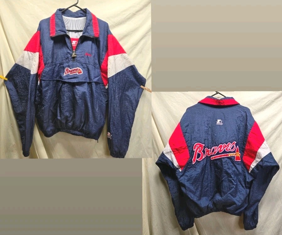 Vintage 90'S Starter Atlanta Braves Blue/Red Windbreaker Jacket Men's Size Large