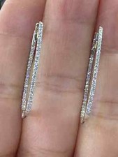 1Ct Round Cut Lab Created Diamond Huggie Hoop Earrings 14K White Gold Finish