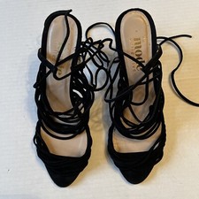 The Mode Collective Sz 38 Black 4  Heels Leather Sandals Made In Spain