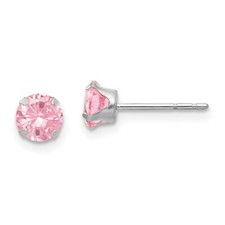 Madi K Kid's Earrings 14k White Gold Solid Pink CZ Stud Post, 5 mm