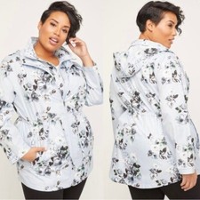 Catherines Nwt Light Blue/gray Floral Full Zip Ultimate Packable Parka Plus 2x