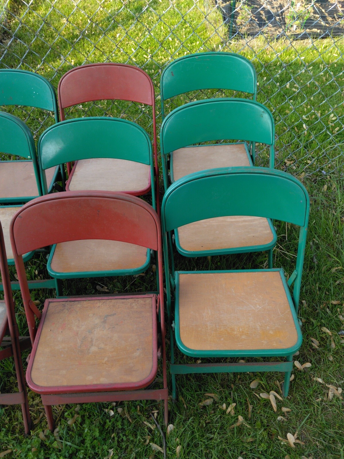 9 CLARIN MFG CO wood / Metal Folding Sunday School Chairs Vintage Local