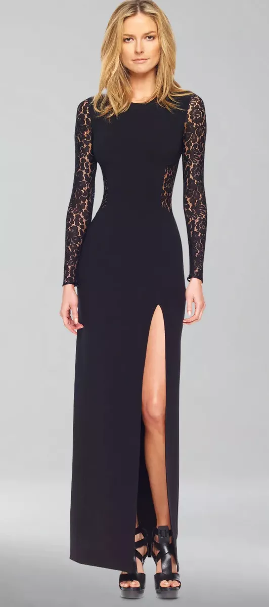 MICHAEL KORS 5k Classic Black Stretchy Wool Lace Evening Dress