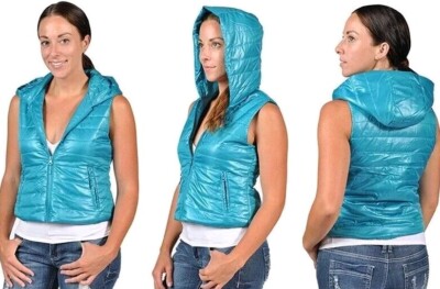 C'EST Toi Quilted Hoodie Vest Blue New S M L