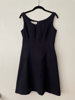 Vintage 1990s Barney's New York Frank Fiore Sleeveless Dress  Navy Wool