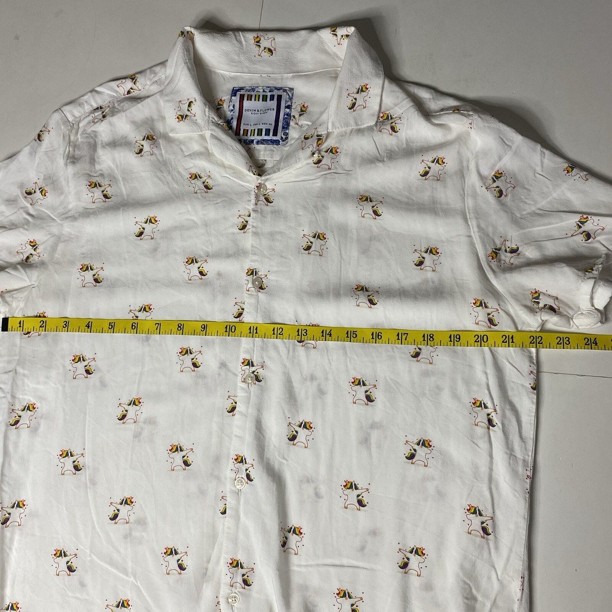 Denim Flower Ricky Singh White Large Unicorn Dabbing AOP Shirt