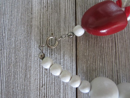 Vintage - Wooden Red/White Sailing Theme Necklace / Matching Earrings (Piereced) - Picture 2 of 3