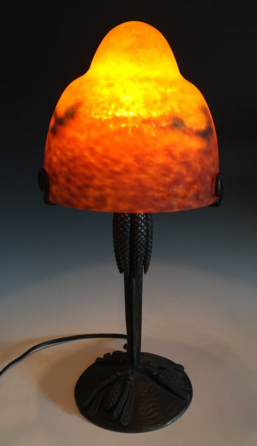 RARE Antique Art Deco L. Katona Marked Wrought Iron Pine Lamp De