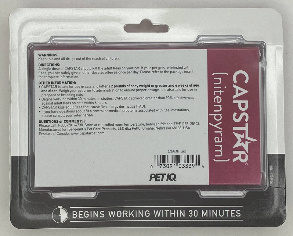 Capstar [Nitenpyram] Oral Treatment For Cats 225 lbs 6 Tablets NEW