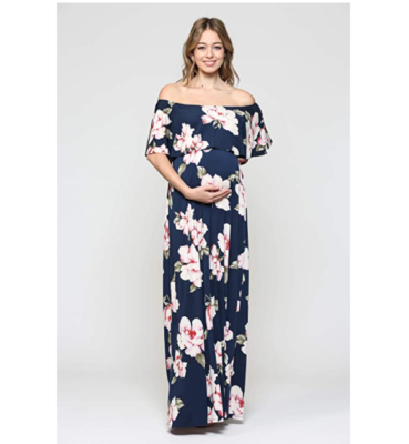 navy blue maternity dress for baby shower Maternity Dress - Strapless Gown with Bow