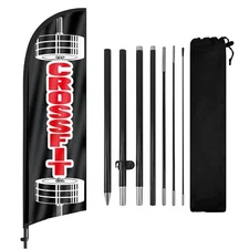 FSFLAG Crossfit Advertising Swooper Flag Banner with Pole and Ground Stake 8FT