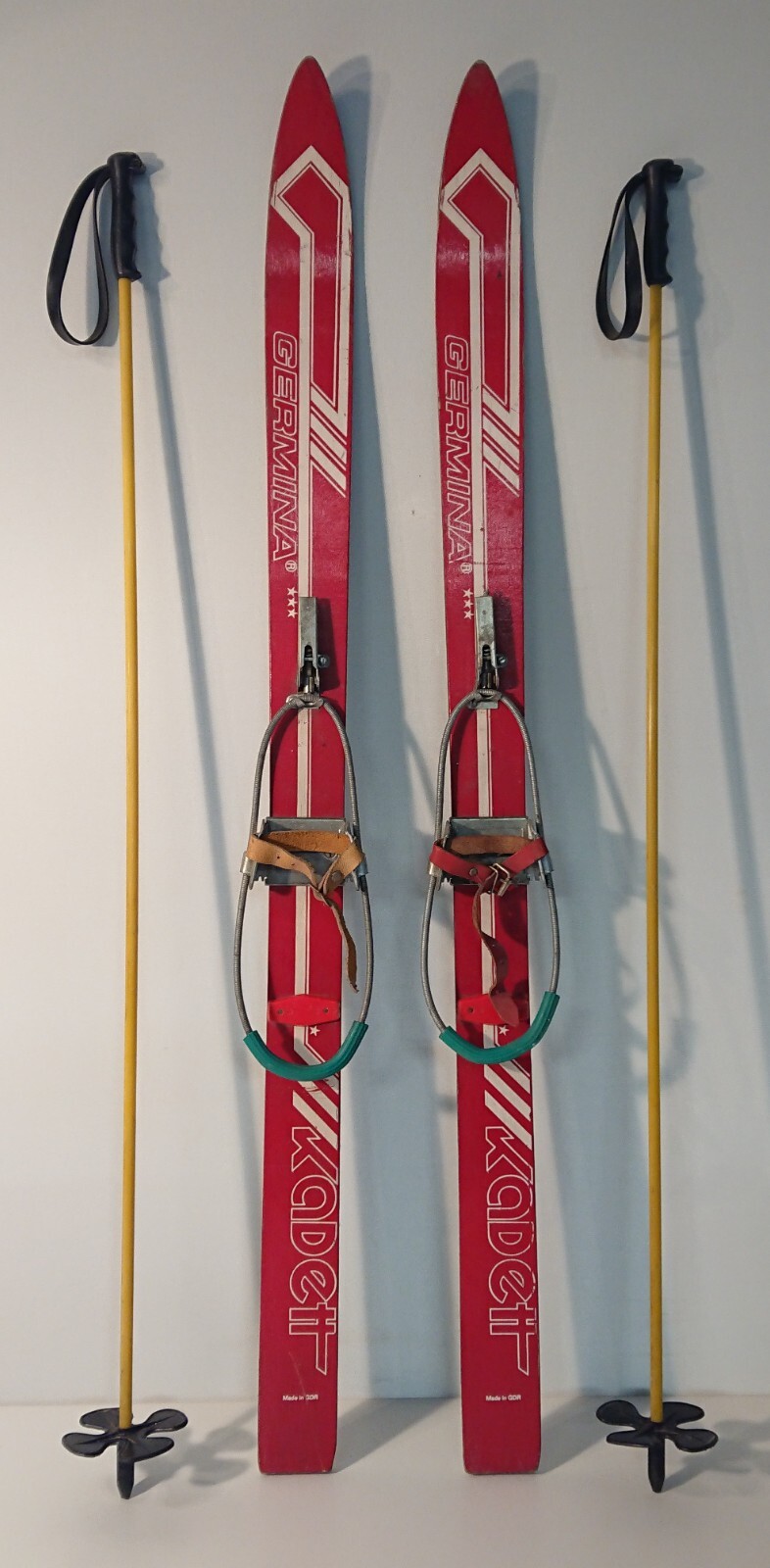 Esquí antiguo esquí de madera esquí de madera bastones de esquí para niños Germina Kadett 100 cm (83)