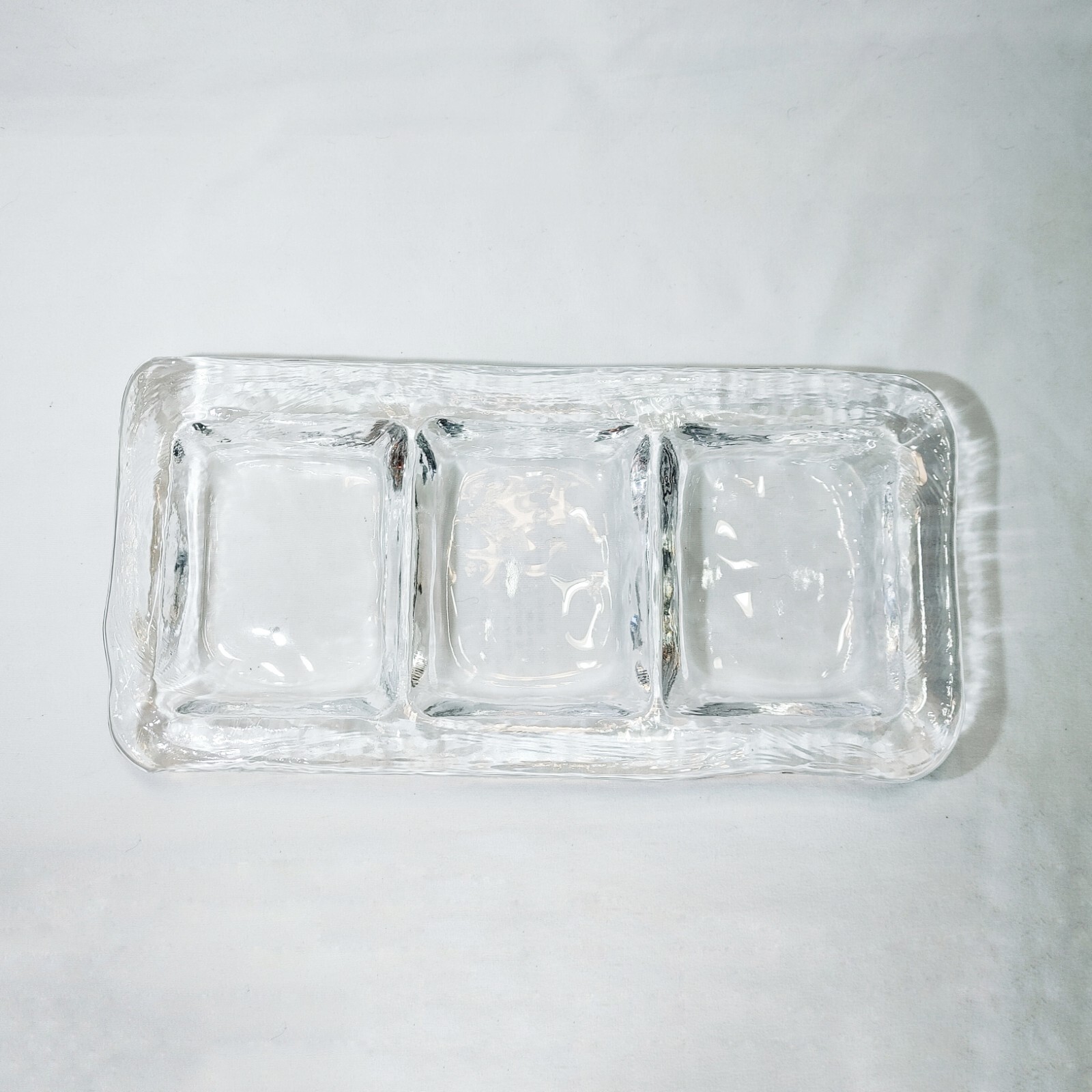 Recycled Glass Divided Tray 3 Compartments Rectangle Clear Pebbled