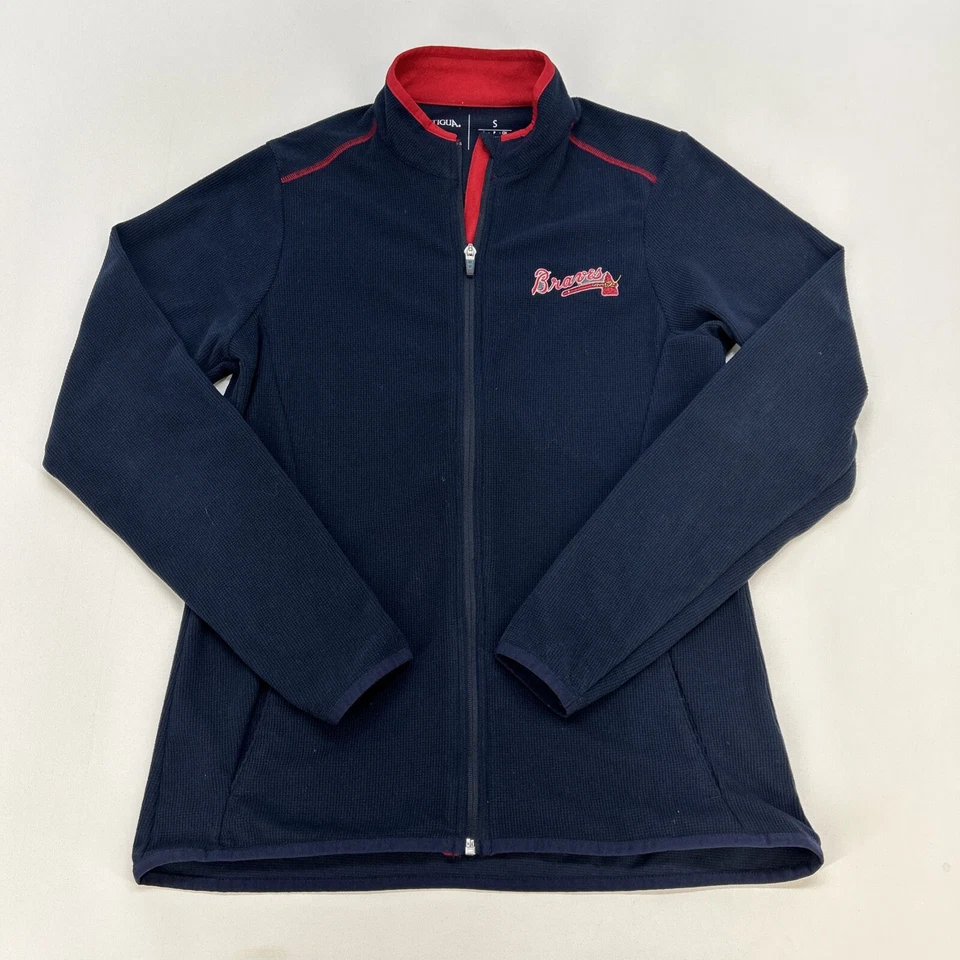 Atlanta Braves Antigua Full Zip Long Sleeve Textured Womens S Blue Pocket  - Image 2 of 4