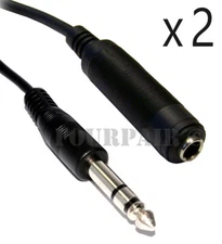 2 Pack Lot 15ft 1/4" Stereo Male to Female Extension Audio Amp Guitar TRS Cable