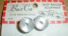 BuzCo 1 Pair 1" Front Press-On Wheels 5:40 for 1/32  Slot Car #101C NOS 1960s