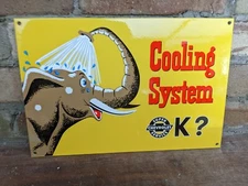 VINTAGE COOLING SYSTEM OK PORCELAIN METAL AUTO PARTS SIGN 12" X 8"