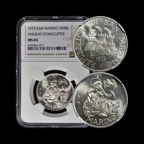 SAN MARINO. 1975, 500 Lire, Silver - NGC MS65 - St Marinus, Stonemason White 🏳️