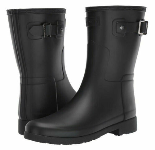 NEW Women Hunter Refined Short Rain Boot Black Round Toe Waterproof Breathable - Picture 1 of 10